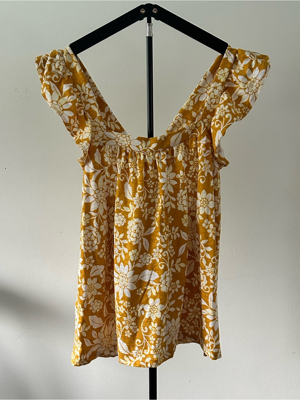 LC Lauren Conrad Mustard Yellow Floral Flutter Sleeve Camisole